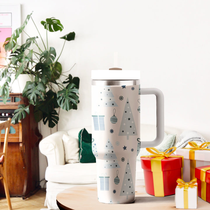 Christmas Tree and Gift Box Tumbler 40oz With Handle, Daily 40oz Tumbler, 40oz Stainless Steel Tumbler With Lid and Straw, Holiday Tumbler