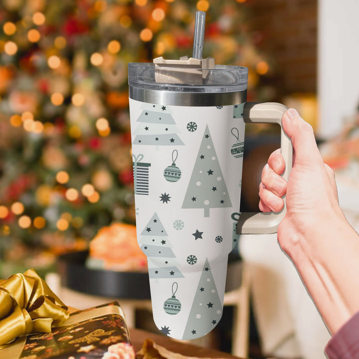 Christmas Tree and Gift Box Tumbler 40oz With Handle, Daily 40oz Tumbler, 40oz Stainless Steel Tumbler With Lid and Straw, Holiday Tumbler