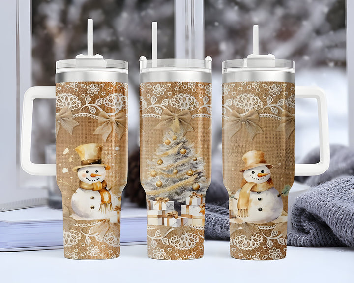Christmas Tumbler Snowman 40oz, Skinny Tumbler Wrap 40oz, Christmas Family Trip Cup, Stainless Steel Tumbler with Straw, Christmas Gift