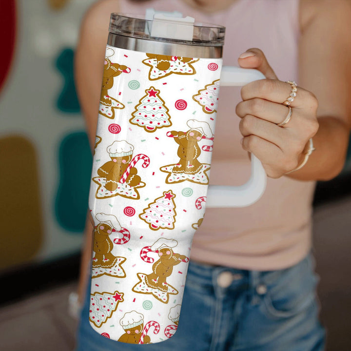 Chief Gingerbread Cookies Tumbler 40oz With Handle, Christmas 40oz Tumbler, 40oz Stainless Steel Tumbler With Lid and Straw, Holiday Tumbler