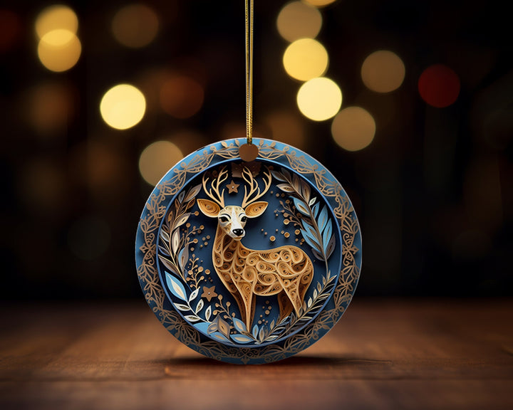 Spectacular Navy and Gold 3D look Non-Textured Christmas Reindeer Ornaments, Two-Sided Acrylic Ornament, Christmas Decoration, Xmas Gifts