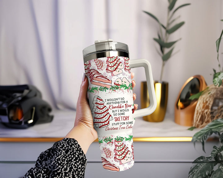 Sketchy Christmas Tree Cakes 40oz Tumbler, Pink Christmas Tree Tumbler, Pastel Christmas 40oz Stainless Steel Tumbler With Lid and Straw.