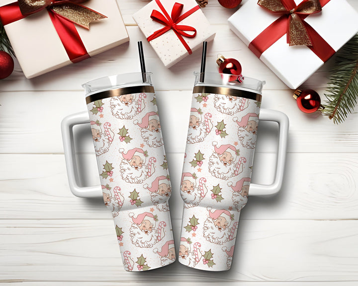 Christmas Santa Claus 40oz Tumbler, Retro Santa Christmas Cup, Christmas Family Trip Cup, Stainless Steel Tumbler with Straw, Christmas Gift