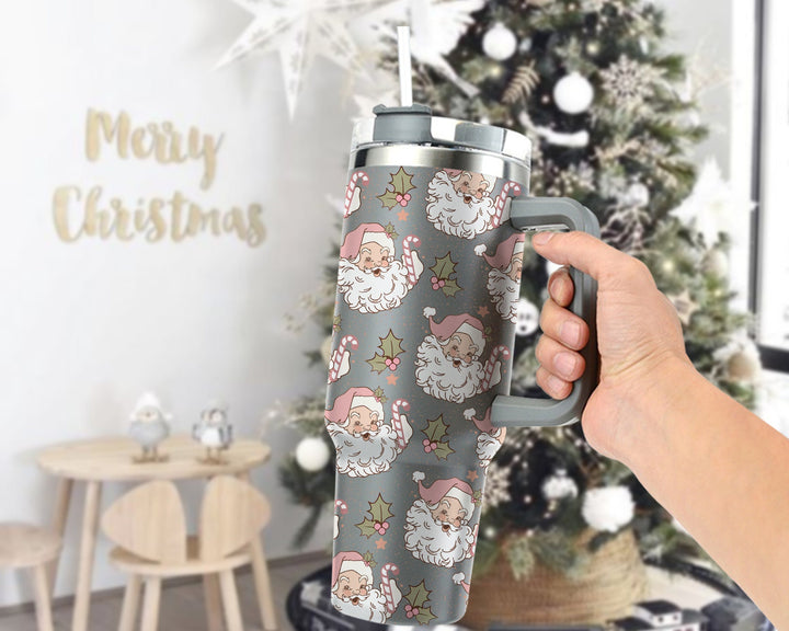 Christmas Santa Claus 40oz Tumbler, Retro Santa Christmas Cup, Christmas Family Trip Cup, Stainless Steel Tumbler with Straw, Christmas Gift