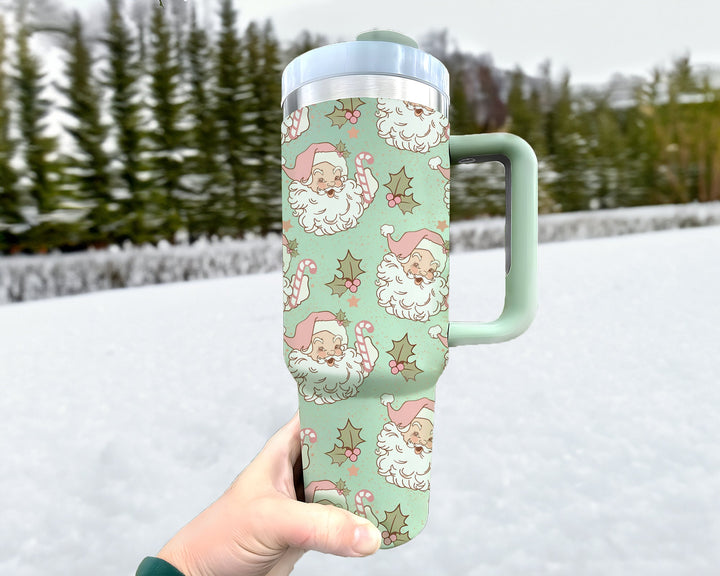 Christmas Santa Claus 40oz Tumbler, Retro Santa Christmas Cup, Christmas Family Trip Cup, Stainless Steel Tumbler with Straw, Christmas Gift