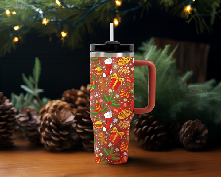 Christmas Tree and Ginger Bread Tumbler, Merry Christmas 40oz Cup, Design Christmas 40oz Stainless Steel Tumbler With Lid and Straw.