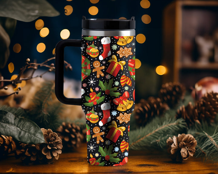 Christmas Tree and Ginger Bread Tumbler, Merry Christmas 40oz Cup, Design Christmas 40oz Stainless Steel Tumbler With Lid and Straw.
