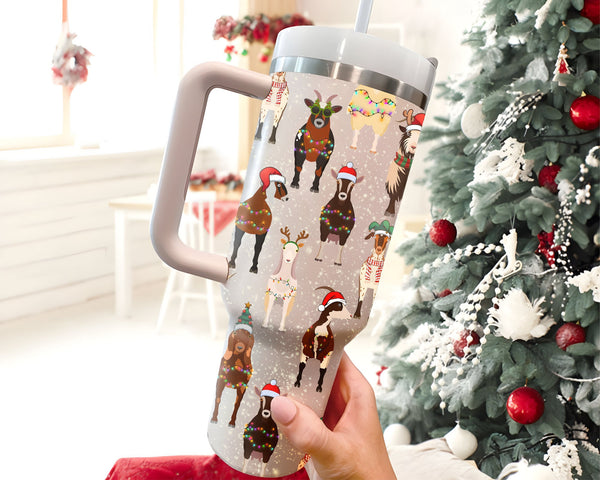 Christmas Goat 40oz Tumbler, Goat Lover Animal Tumbler, Christmas Farm Animals Tumbler, Christmas Gifts for Goat Lovers, Festive Drinkware.