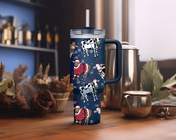 Christmas Cow 40oz Tumbler, Funny Cow Christmas Tumbler, Christmas Family Trip Tumbler, Moory Christmas Cup, Christmas Tumbler with Straw