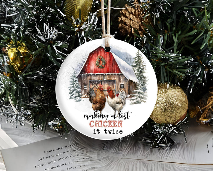 Making a List Chicken it Twice Christmas Round Ornament Sublimation Design, Christmas Ornament Gifts,Holiday Gifts,Santa Xmas,Tis The Season