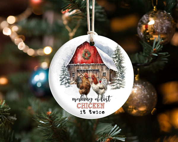 Making a List Chicken it Twice Christmas Round Ornament Sublimation Design, Christmas Ornament Gifts,Holiday Gifts,Santa Xmas,Tis The Season