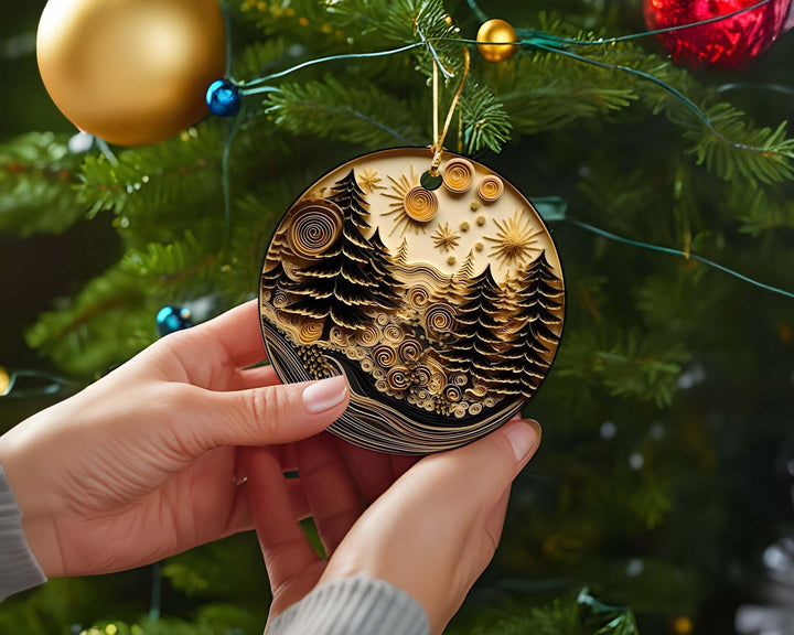 Gold and Midnight Blue Awe-inspiring, 3D Look Non - Texturesd Christmas Ornaments, 3D Print Christmas Winter Ornament, Xmas Gift