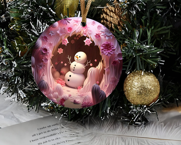 Pink Snowman 3D Christmas Ornament, 3D Holiday Decoration, Winter Decor, Festive Gift, Seasonal Ornament Christmas 2023