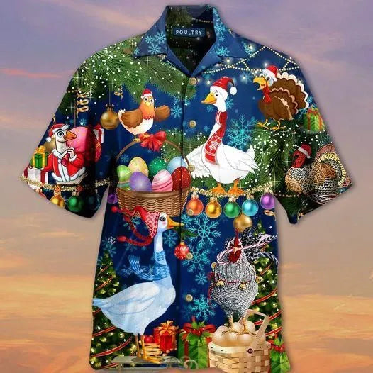 Lovely Goose And Chicken Welcome Thanksgiving And Christmas Hawaiian Shirt | HW3386