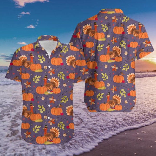 Turkey On Thanksgiving Orange Purple Hawaiian Shirt | HW3387