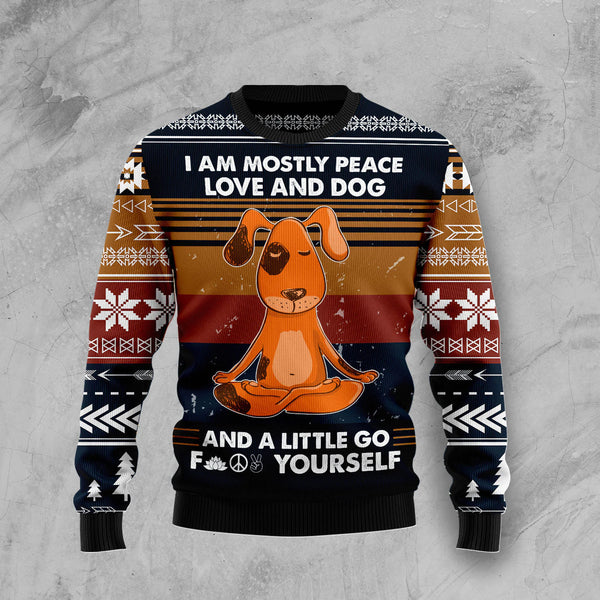 Peace Love And Dog Vintage Mom Gift Ugly Christmas Sweater | Adult | US2650